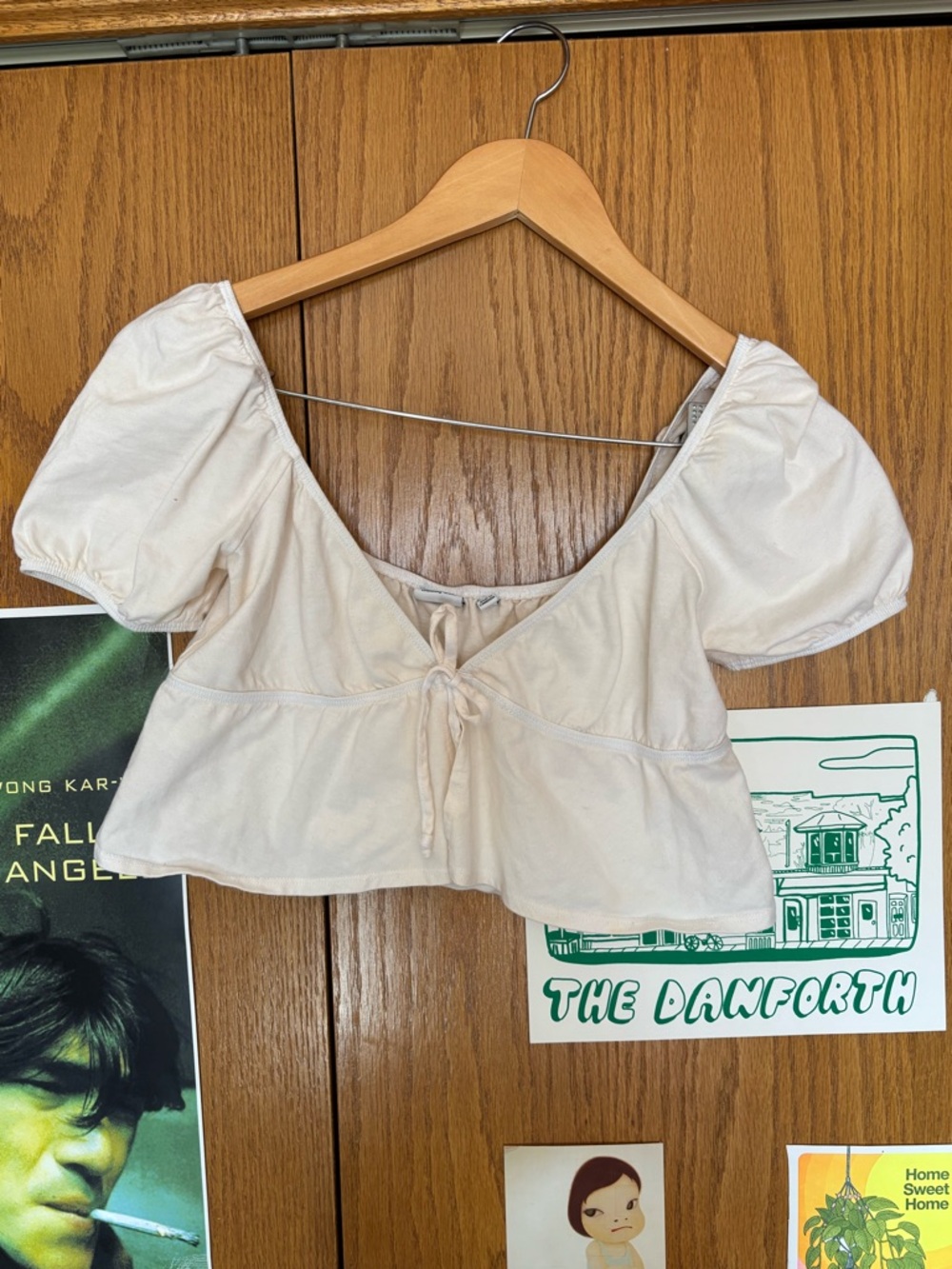 Sunday Best Cream Puff-Sleeve Tie-Front Crop Top